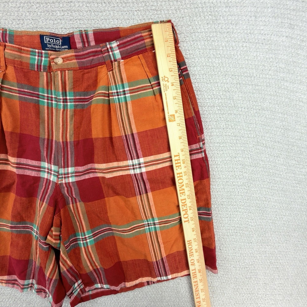 Vintage Polo Ralph Lauren Shorts Mens 36 Orange Madras Plaid Cotton Chino USA - Picture 6 of 7